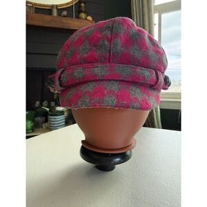 Y2K D&Y Pink Grey Chevron Newsboy Cap Hat One Size